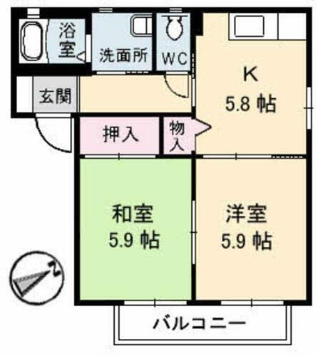 山口県下関市大字綾羅木 2K アパート 賃貸物件詳細