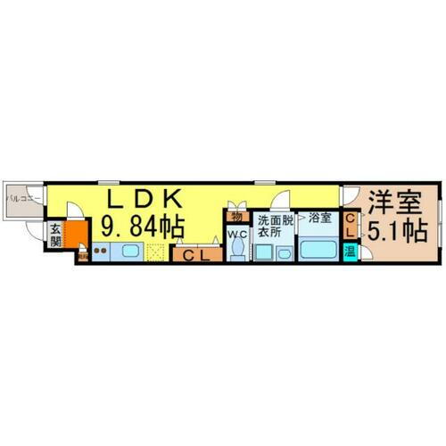  間取図　ＬＤＫ９．８４帖　洋室５．１帖