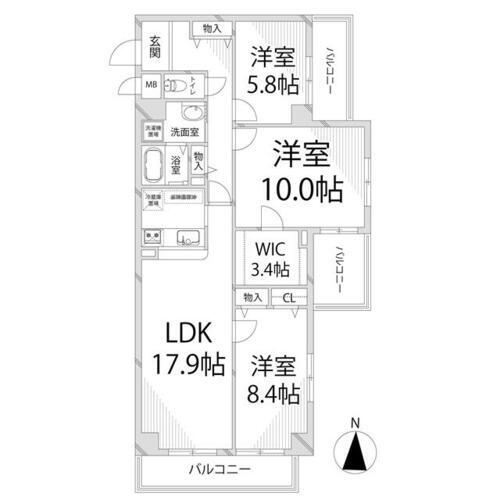 キャッスルコート東辻井 5階 3LDK 賃貸物件詳細