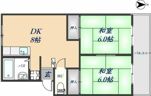 大阪府八尾市上之島町北２丁目 河内山本駅 2LDK アパート 賃貸物件詳細