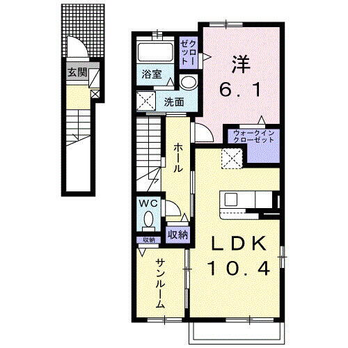 コンフィアンスⅤ 2階 1LDK 賃貸物件詳細