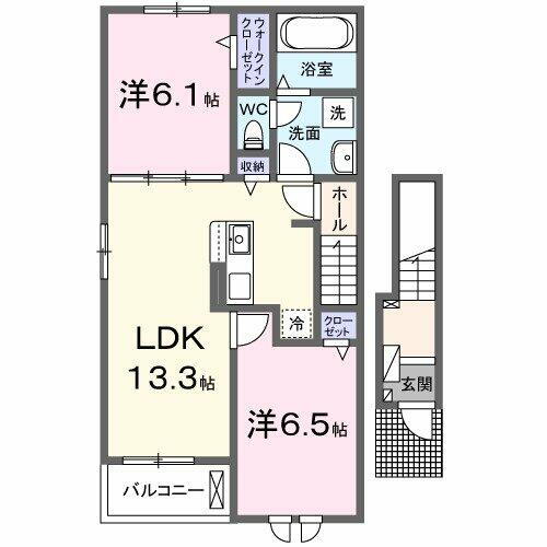 ヴィネットⅠ 2階 2LDK 賃貸物件詳細