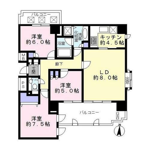 神奈川県横浜市神奈川区三ツ沢下町 三ツ沢下町駅 3LDK マンション 賃貸物件詳細
