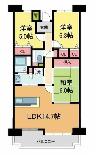 白鷹香枦園マンション 7階 3LDK 賃貸物件詳細