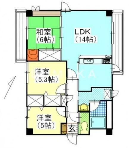 グリーンビレッジ北方 2階 3LDK 賃貸物件詳細