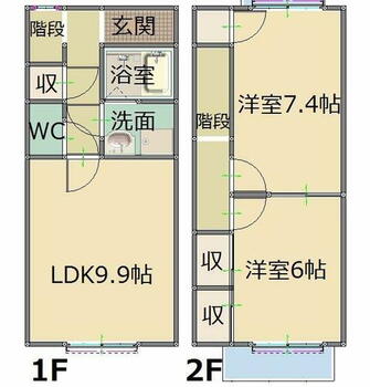  収納力も多く、戸建感覚の１階、２階使用できます