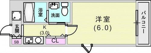  １R(１９.８平米）室内洗濯機置場・独立洗面台・２面採光