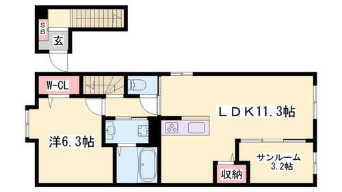 サンセール２　Ａ棟 2階 1LDK 賃貸物件詳細