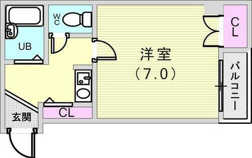  １K（21.4平米）家具家電付き・収納・エアコン