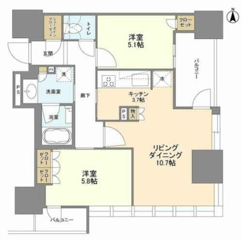 ローレルタワー御堂筋本町 10階 2LDK 賃貸物件詳細