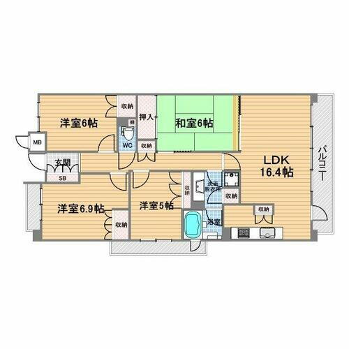 甲子園六石町ハイツ 5階 4LDK 賃貸物件詳細