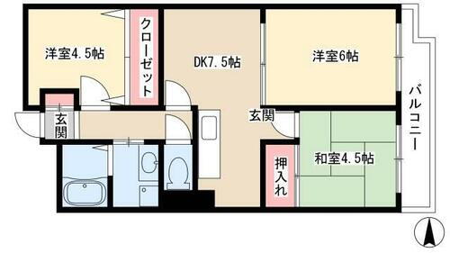 センターヒル橘 6階 2LDK 賃貸物件詳細