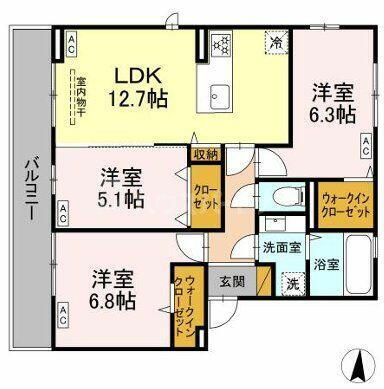 仮）Ｄ－ＲＯＯＭ若草 2階 3LDK 賃貸物件詳細