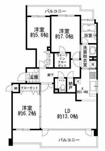 バースシティ富士見台ガーデン 2階 3LDK 賃貸物件詳細