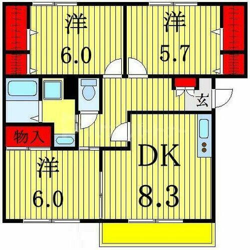 千葉県船橋市飯山満町２丁目 津田沼駅 3DK マンション 賃貸物件詳細