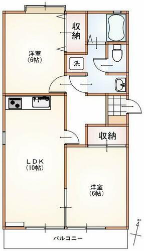 カームハイツ 2階 2LDK 賃貸物件詳細