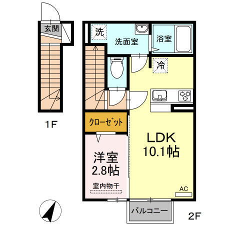 福島県いわき市平沼ノ内字浜街 1LDK アパート 賃貸物件詳細