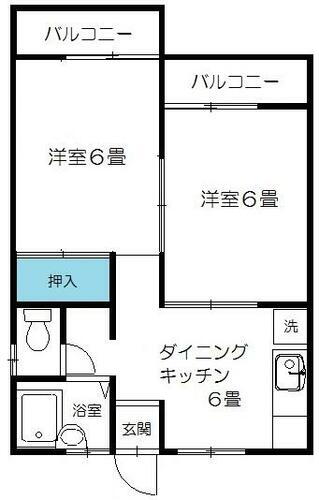 草牟田ハウス 2階 2DK 賃貸物件詳細