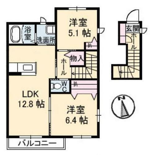 徳島県徳島市北田宮１丁目 徳島駅 2LDK アパート 賃貸物件詳細