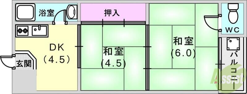 岩田屋マンション 2階 2DK 賃貸物件詳細