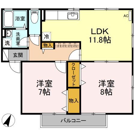 サントーク東原　Ｄ棟 2階 2LDK 賃貸物件詳細