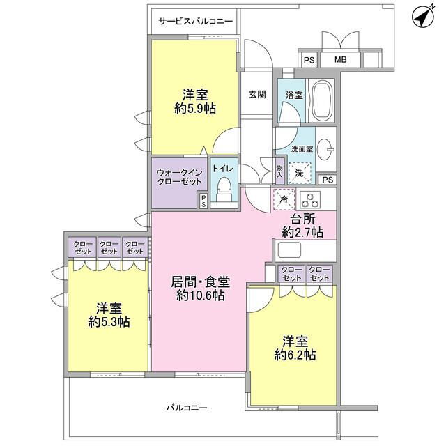 神奈川県横浜市神奈川区旭ケ丘 反町駅 3LDK マンション 賃貸物件詳細