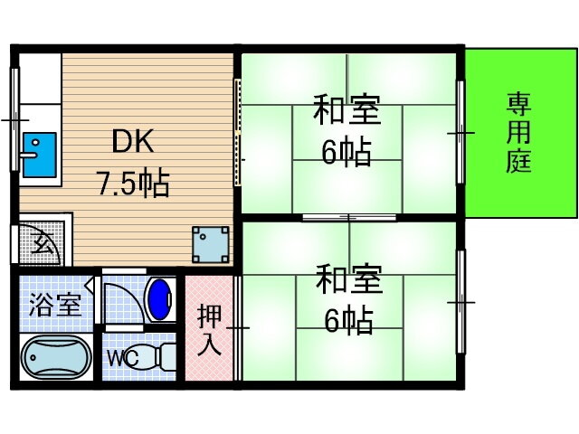 矢頭ハイツＢ棟 1階 2DK 賃貸物件詳細
