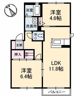 シャーメゾン夢ヶ丘　Ａ棟 2階 2LDK 賃貸物件詳細