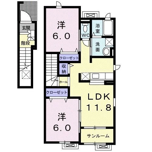 Ｆｏｒｅｓｔ　Ｎｉｎｏ 2階 2LDK 賃貸物件詳細