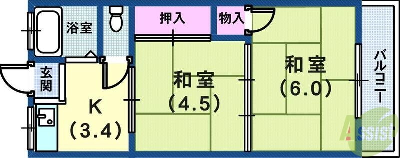 兵庫県神戸市中央区熊内橋通５ 春日野道駅 2K マンション 賃貸物件詳細