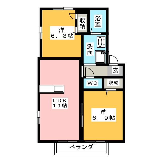 愛知県北名古屋市久地野安田 2LDK アパート 賃貸物件詳細