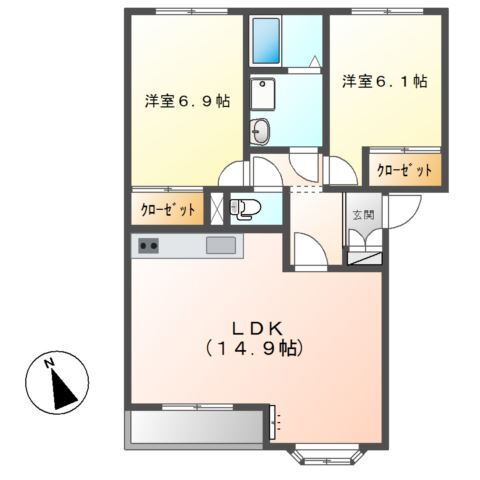 グレースシャトー 2階 2LDK 賃貸物件詳細