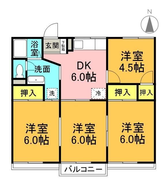 陰山ハイツＡ 2階 4DK 賃貸物件詳細