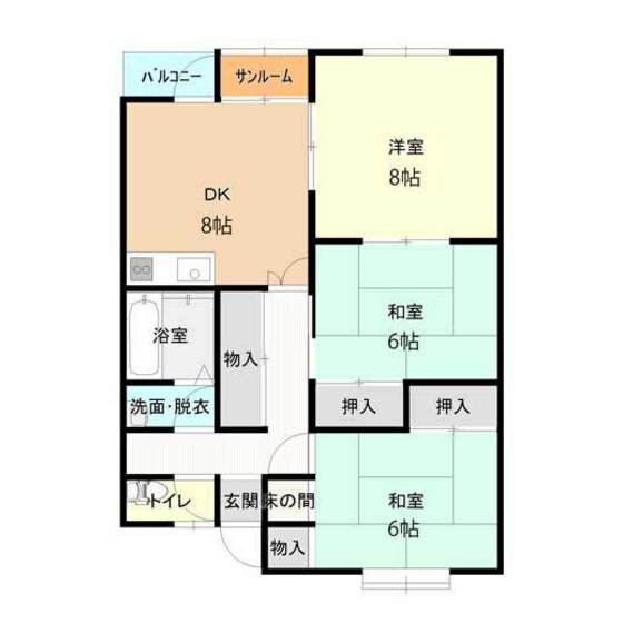 サンシャインＥＢＡＲＡ 2階 3DK 賃貸物件詳細