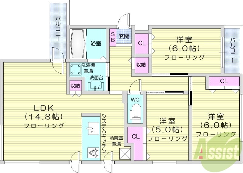 北海道札幌市中央区南十三条西２０ 西線１４条駅 3LDK マンション 賃貸物件詳細