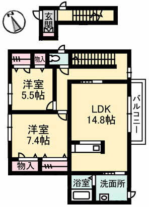 岡山県倉敷市中島 西富井駅 2LDK アパート 賃貸物件詳細