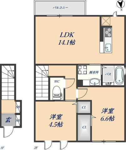 ミノン大真 1階 2LDK 賃貸物件詳細