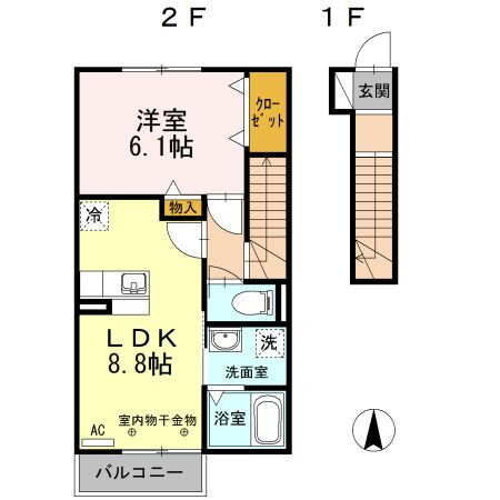 グランドゥール　Ａ 2階 1LDK 賃貸物件詳細