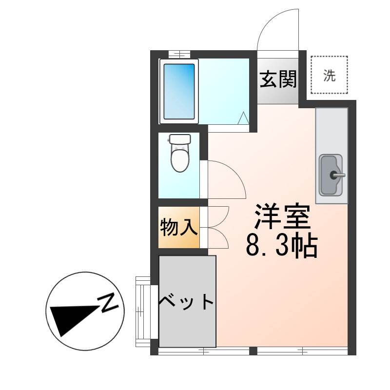 ラポール前田　Ｂ 2階 ワンルーム 賃貸物件詳細