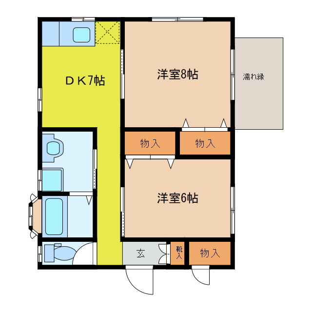 ゆがふホーム　Ｄ棟 2DK 賃貸物件詳細