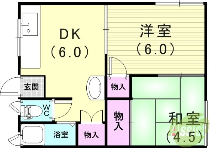 鷹取ハイム 2階 2DK 賃貸物件詳細