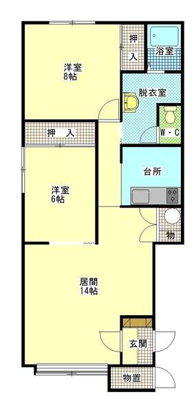 アクアマリンＥ 2階 2LDK 賃貸物件詳細