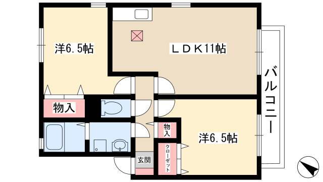 エバーグリーン　Ａ 2階 2LDK 賃貸物件詳細