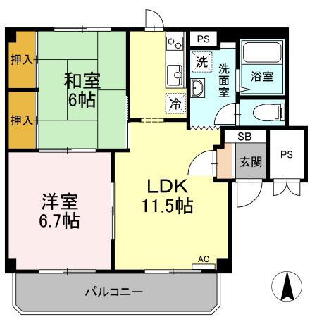 グランデュール高柳　Ｂ棟 3階 2LDK 賃貸物件詳細