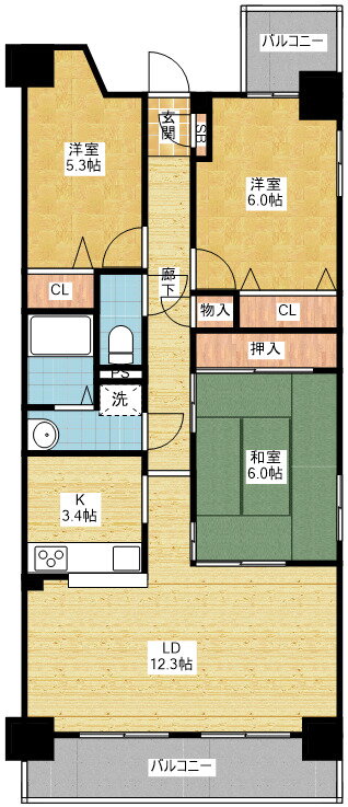 ユーハウス新栄西館 3階 3LDK 賃貸物件詳細