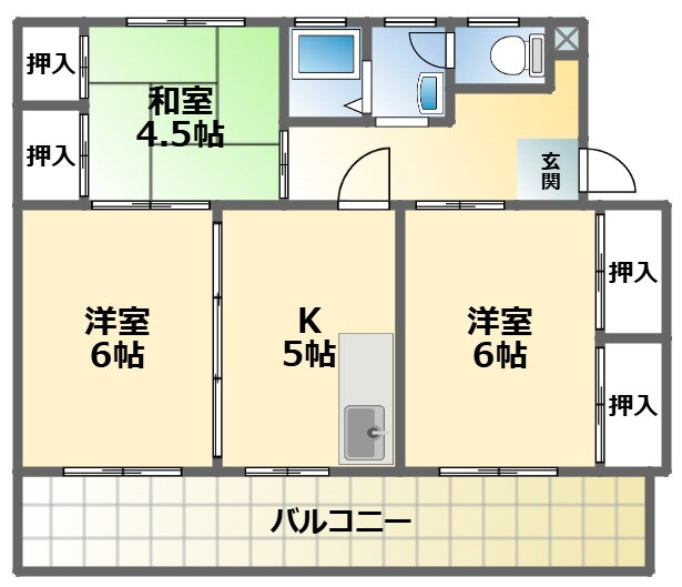 福岡県北九州市小倉南区湯川５ 安部山公園駅 3K マンション 賃貸物件詳細