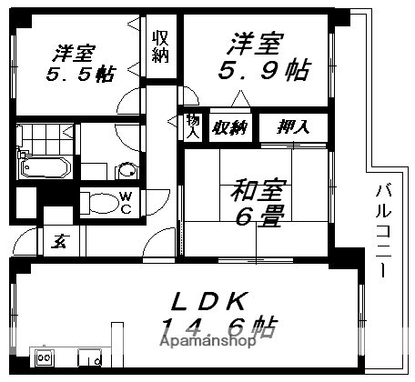フレックス戸ノ内 7階 3LDK 賃貸物件詳細