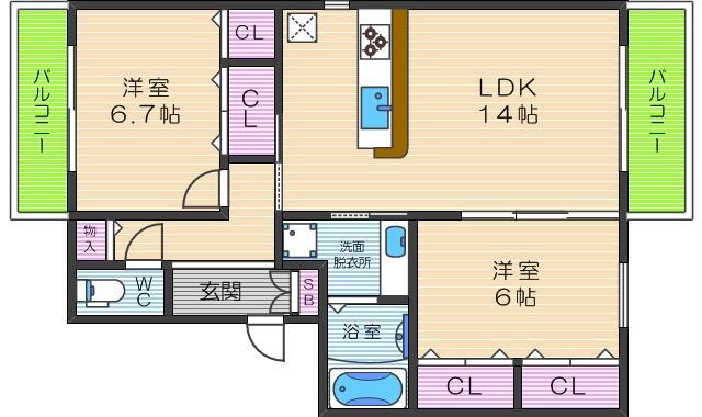 阪南ファイブ 2階 2LDK 賃貸物件詳細