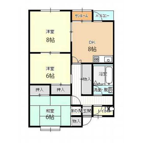 サンシャインＥＢＡＲＡ 2階 3DK 賃貸物件詳細