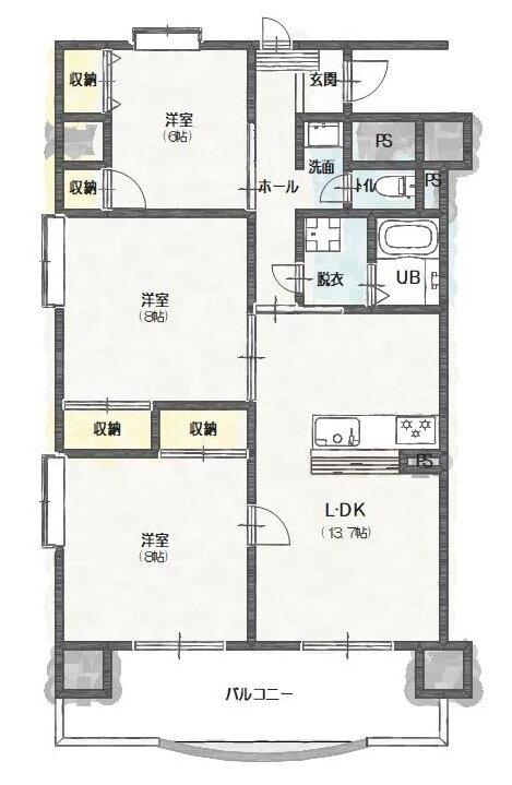 パークヒルズ 3階 3LDK 賃貸物件詳細